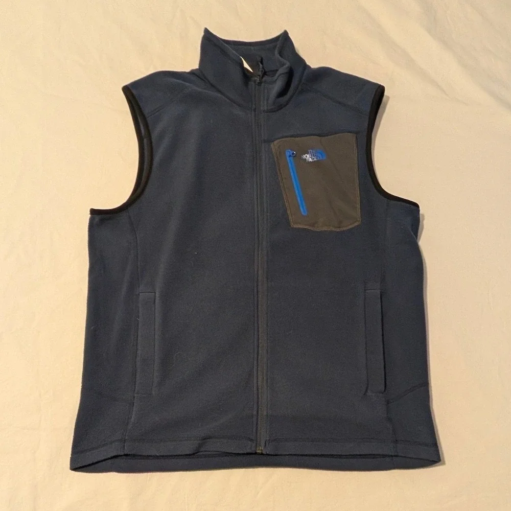 The North Face Mens Polartec Classic Fleece Vest Navy Blue Full Zip Large